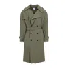 Bottega Veneta Green Wool Double-breasted Trench Coat In Green