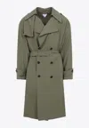 Bottega Veneta Green Wool Double-breasted Trench Coat In Khaki
