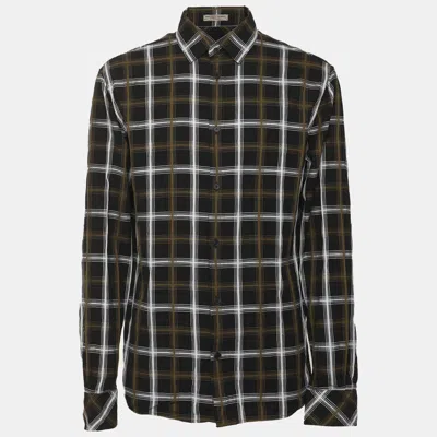 Pre-owned Bottega Veneta Tri Color Cotton Checkered Long Sleeve Shirt L In Green