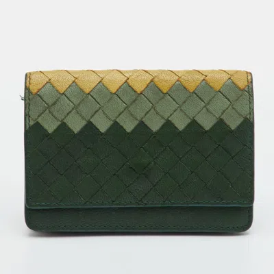 Pre-owned Bottega Veneta Tri Color Intrecciato Leather Business Card Case In Multicolor