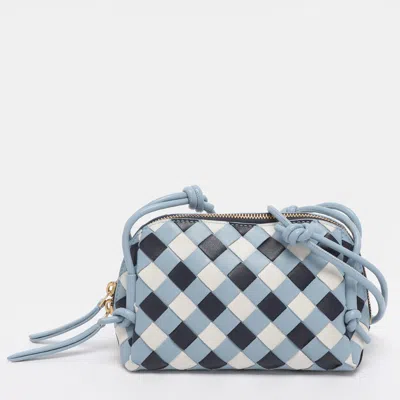 Pre-owned Bottega Veneta Tri Color Intrecciato Leather Concert Pouch In Blue