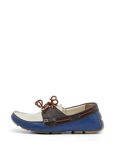 Pre-owned Bottega Veneta Tri Color Leather Lace Up Loafers Size 40 In Blue