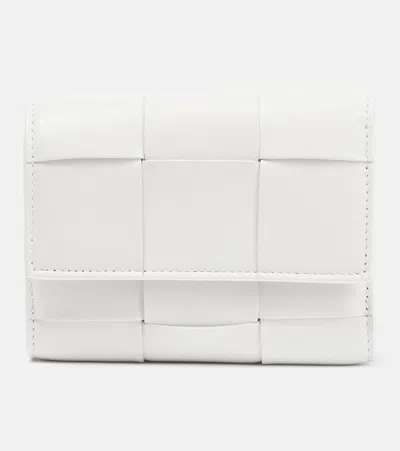 Bottega Veneta Cassette Intrecciato Leather Wallet In White