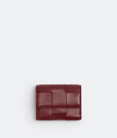 Bottega Veneta Tri-fold Zip Wallet In Burgundy