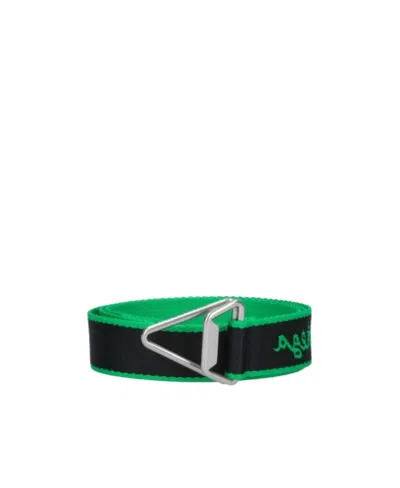 Bottega Veneta Triangle-buckle Logo Belt In Black
