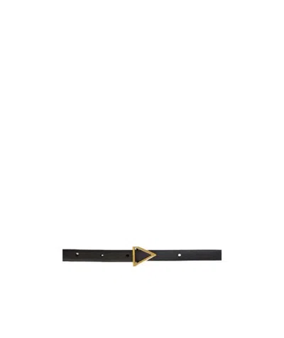 Bottega Veneta Triangle-buckle Skinny Belt In Black