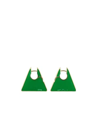 Bottega Veneta Triangle Enamel Earrings In Grass