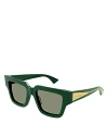 Bottega Veneta Triangle Squared Sunglasses, 52mm In Green/green Solid