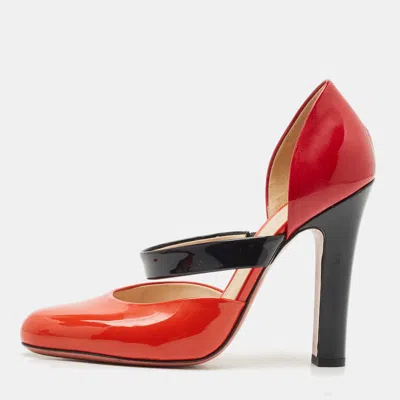 Pre-owned Bottega Veneta Tricolour Patent Leather Mary Jane Pumps Size 38 In Red