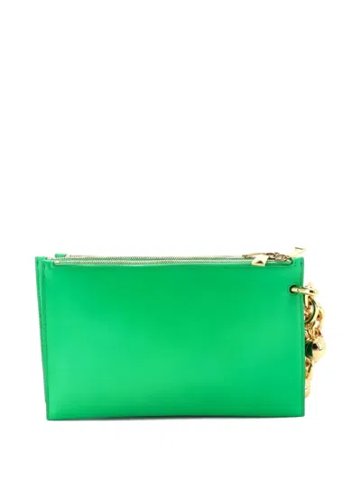 Pre-owned Bottega Veneta Trio Wristlet Pouch Leather Small Clutch Bag In Green