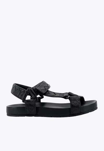 Bottega Veneta Trip Intrecciato Leather Sandals In Black