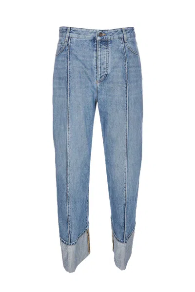 Bottega Veneta Pleated Seamed Denim Trousers In Blue