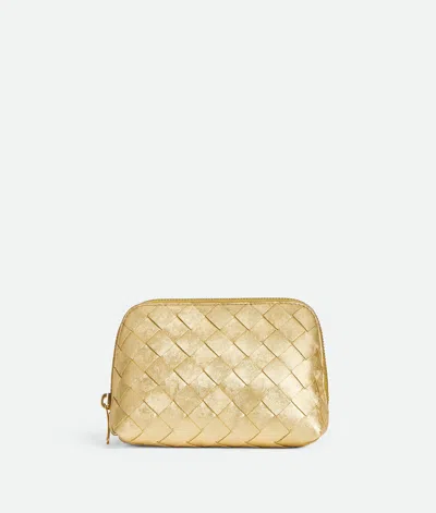 Bottega Veneta Intrecciato Small Beauty Pouch In Gold