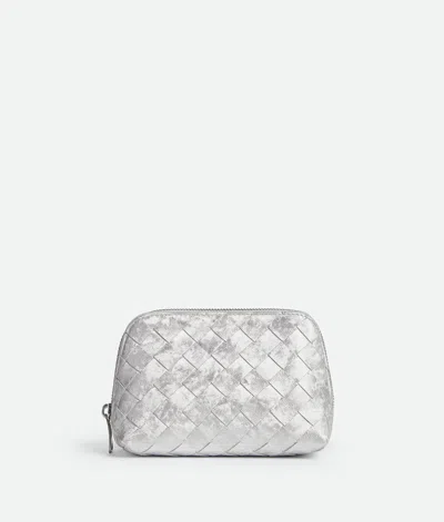 Bottega Veneta Intrecciato Small Beauty Pouch In Silver