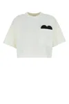 Bottega Veneta White Cropped T-shirt With Heart Detail On The Pocket In Cotton Woman In Chalk