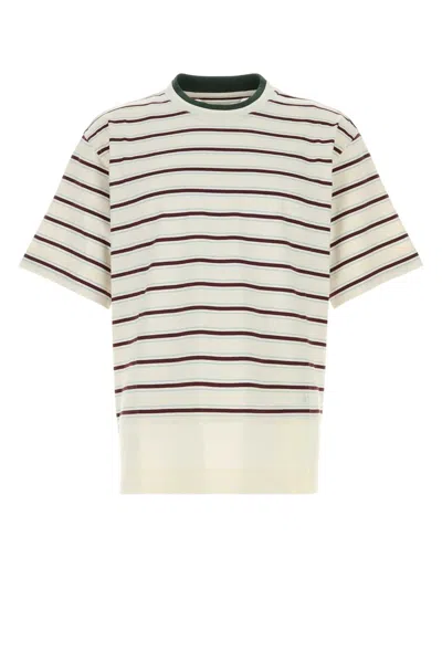 Bottega Veneta Embroidered Cotton Crew Neck Striped T-shirt In White