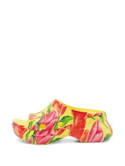 Pre-owned Bottega Veneta Tulip Platform Slides In Yellow