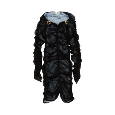 Pre-owned Bottega Veneta Tulle Ruched Dress 'black/light Blue' | Women's Size 48