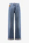 Bottega Veneta Turn-up Cuff Wide-leg Jeans In Blue