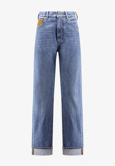 Bottega Veneta Turned-up Cuffs Wide-leg Jeans In Blue
