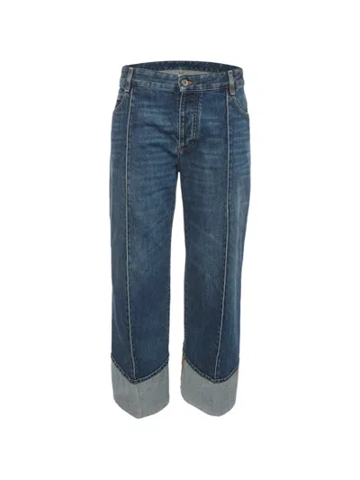 Pre-owned Bottega Veneta Turn-up Straight-leg Jeans In Blue