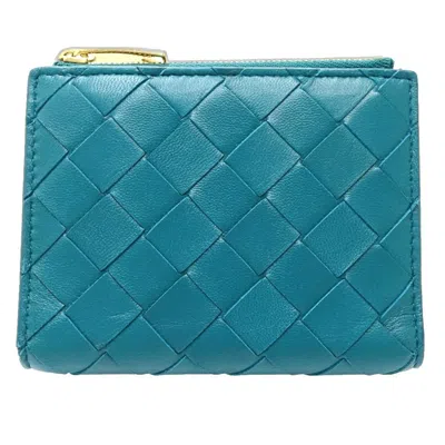 Pre-owned Bottega Veneta Turquoise Intrecciato Wallet (bi-fold) () In Blue