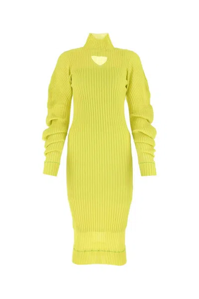 Bottega Veneta Turtleneck Cut-out Rib-knit Dress In Green