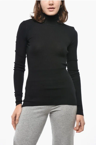 Bottega Veneta Turtleneck Ribbed Wool Sweater In Black