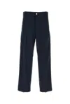 Bottega Veneta Wide Leg Cotton Trousers With Belt Loops In Blue