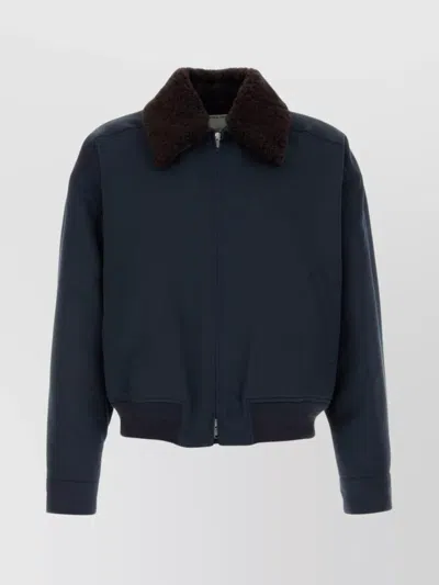 Bottega Veneta Twill Jacket With Fur Collar And Ribbed Cuffs In Black