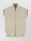 Bottega Veneta Twill Vest With Ribbed Collar And Hem In Neutral