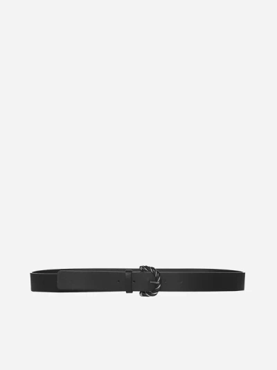 Bottega Veneta Leather Belt In Black,silver