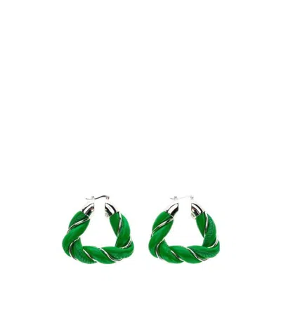 Bottega Veneta Twisted Hoop Earrings In Green