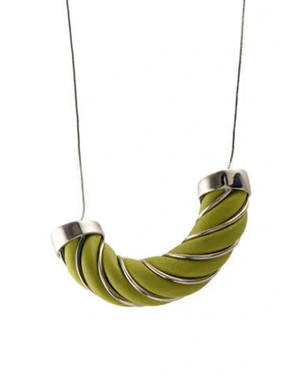 Pre-owned Bottega Veneta Twisted Leather Pendant Necklace In Green