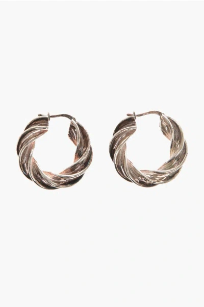Bottega Veneta Twisted Silver Hoop Earrings In Gold
