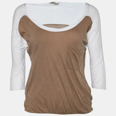 Pre-owned Bottega Veneta Two Tone Cotton Knit T-shirt M In Brown