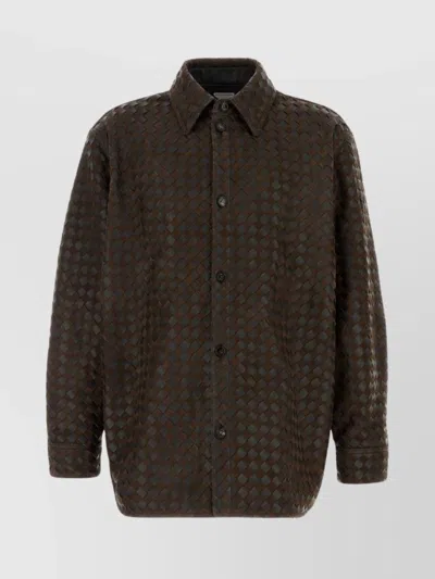 BOTTEGA VENETA TWO-TONE LEATHER AND SUEDE INTRECCIATO SHIRT