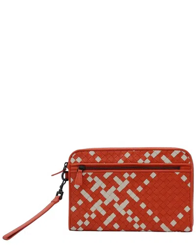 Bottega Veneta Two-tone Leather Clutch In Red