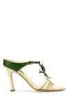 Bottega Veneta Open Toe Leather Rana Mules With Embellishments In Green