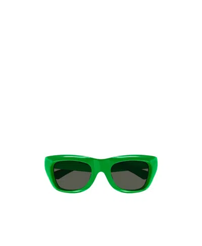 Bottega Veneta Mix Materials Sunglasses In Shiny Solid Green