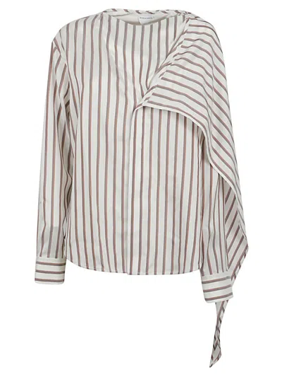 Bottega Veneta Striped Scarf-tie Satin Shirt In White