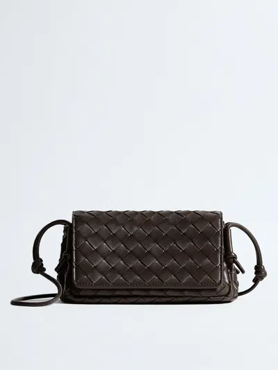 Bottega Veneta Two-compartment Leather Mini Crossbody Bag In Marrone