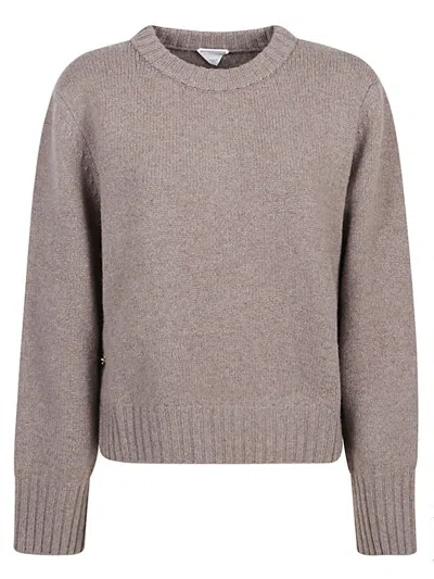 Bottega Veneta U-shaped Wool Sweater With Gold Button Accents In Grey