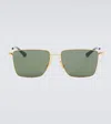 Bottega Veneta Ultrathin Rectangular Sunglasses In Gold-gold-green
