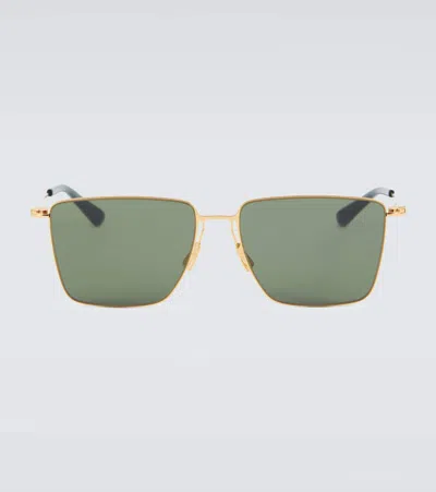 Bottega Veneta Ultrathin Rectangular Sunglasses In Gold-gold-green