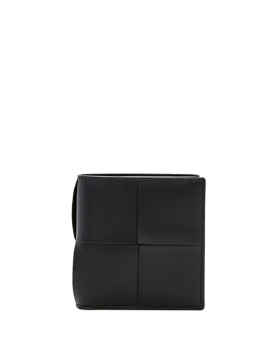 Bottega Veneta Urban Woven Leather Wallet In Black