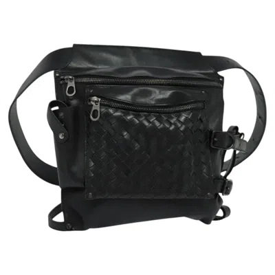 Pre-owned Bottega Veneta Utility Waist Bag Leather With Intrecciato Black Leather Shoulder Bag Bag ()