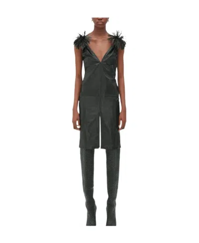 Bottega Veneta V-collar Leather Dress In Black