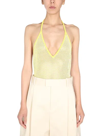 Bottega Veneta Knitted Halterneck Bodysuit In Verde