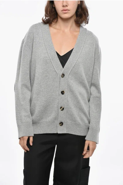 Bottega Veneta V Neck Cashmere Blend Cardigan In Gray